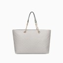 Bolsa de mano shopper para mujer de piel sintética Acolchado en forma de V Asas con cadena y ojales dorados Gran forma espaciosa 39 x 28 x 2