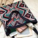 Bolsa de mano tejida para mujer en estilo étnico Patrón geométrico de rombos Asas largas Ribete superior acanalado Material lana 35 x 38 4
