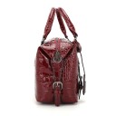 Bolsa de mão e de ombro para mulheres em pele sintética brilhante com padrão de crocodilo Alça destacável Bolso frontal 26 x 21 x 12 7
