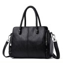 Bolsa de mão em pele para senhora com alças trançadas Alça removível para o ombro Bolsos laterais com fecho Pele e poliéster 30 x 23 x 11 1