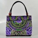 Bolsa de mão feminina 31 x 23 x 10,5 cm Bordado floral colorido Estilo étnico Duas alças arredondadas com contas Forma retangular 2