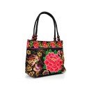Bolsa de mão feminina 31 x 23 x 10,5 cm Bordado floral colorido Estilo étnico Duas alças arredondadas com contas Forma retangular 12