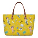 Bolsa de mão feminina em neopreno com estampado de médicos e enfermeiros Padrão de bolinhas Duas alças 21 cm Dimensões 39 x 29 x 11,5 3