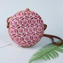 Bolsa de mão redonda para senhora Tricotada em fibra de bambu e poliéster Padrão geométrico de estrela de seis pontas Alça longa 20 x 8 cm 5