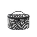 Bolsa de maquilhagem feminina com padrão de zebra. Estojo preto e branco em pele PU com fecho. Organizador de maquilhagem e artigos de higiene 4