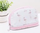 Bolsa de maquilhagem feminina de duas câmaras em forma oval feita de oxford e nylon Duas câmaras com fecho de correr Laços para pincéis e bolso 1