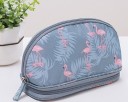 Bolsa de maquilhagem feminina de duas câmaras em forma oval feita de oxford e nylon Duas câmaras com fecho de correr Laços para pincéis e bolso 4