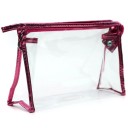 Bolsa de maquilhagem transparente para mulher em PVC com fecho Zíper com acabamento metálico Alça lateral com botão de pressão 24 x 7,5 x 15 3