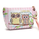 Bolsa de maquillaje para mujer con diseño de lechuza Estuche con cremallera y correa para la muñeca Poliéster y algodón 21,5 x 12,5 x 7 cm 2