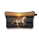 Bolsa de maquillaje para mujeres con estampado de caballos Estuche con cremallera y asa Poliéster 13 x 21,5 cm Para cosméticos, brochas y pequeños 18