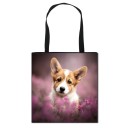 Bolsa de mujer con estampado de perro en toda la parte frontal Bolsa de compras cuadrada con asas negras Poliéster Dimensiones 34,5 x 34,5 cm 1