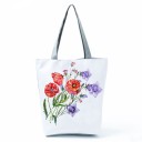 Bolsa de mujer con estampado floral Forma alta con fondo ampliado 27 x 37 x 8 cm Asas largas grises Poliéster Motivos de rosas y amapolas 17