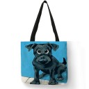 Bolsa de mujer con impresión de retrato de perro pintado Poliester de lino Forma cuadrada 40 x 40 cm Asas negras de 30 cm de largo Dibujo llamativo 3