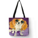 Bolsa de mujer con impresión de retrato de perro pintado Poliester de lino Forma cuadrada 40 x 40 cm Asas negras de 30 cm de largo Dibujo llamativo 6