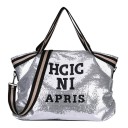 Bolsa de mujer con lentejuelas 45 x 35 x 10 cm Gran bolsa con inscripción Asas a rayas Correa larga cruzada con mosquetones 3