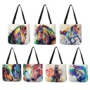 Bolsa de mujer cruzada con motivo de caballo en acuarela de lino y poliéster Forma cuadrada de 40 x 40 cm Largas asas negras Impresión artística 8