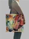 Bolsa de mujer cruzada con motivo de caballo en acuarela de lino y poliéster Forma cuadrada de 40 x 40 cm Largas asas negras Impresión artística 9