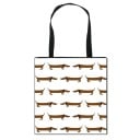 Bolsa de mujer de poliéster con estampado de dachshunds 34,5 x 34,5 cm Bolsa de compras con dos asas negras Forma cuadrada Para amantes 1