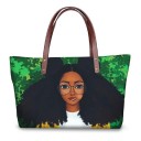 Bolsa de neopreno para mujer con impresión del retrato ilustrado de una chica 39 x 11,5 x 29 cm Gran bolso de mano con asas marrones y un motivo 3