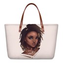 Bolsa de neopreno para mujer con impresión del retrato ilustrado de una chica 39 x 11,5 x 29 cm Gran bolso de mano con asas marrones y un motivo 9