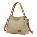Bolsa de ombro em lona para senhora Alças em pele PU Dois bolsos com fecho na parte da frente Alça removível Dimensões 40 x 28 x 14 cm 4