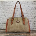 Bolsa de ombro feminina com alças longas Fivelas decorativas e pesponto contrastante Aspeto vintage Couro PU artificial 35 x 24 x 11 cm 4