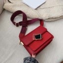 Bolsa de ombro feminina com klopa e fivela quadrada decorativa Alça larga e ajustável em pele PU e poliéster 19,5 x 15,5 x 8,5 cm 2