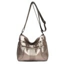 Bolsa de ombro feminina crossbody em couro PU Duas bolsas frontais com zíper Alça ajustável Dimensões 26 x 20 x 11 cm Para o dia a dia 8