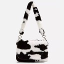 Bolsa de ombro feminina de pele sintética Alça curta peluda de 25 cm Aba com fecho magnético Fecho éclair e argolas metálicas 1