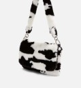 Bolsa de ombro feminina de pele sintética Alça curta peluda de 25 cm Aba com fecho magnético Fecho éclair e argolas metálicas 3