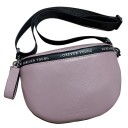 Bolsa de ombro feminina em forma de meia-lua Alça larga para o ombro Pele genuína e poliéster Bolso traseiro com fecho 25 x 16 x 7,5 cm 3