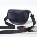 Bolsa de ombro feminina em forma de meia-lua Alça larga para o ombro Pele genuína e poliéster Bolso traseiro com fecho 25 x 16 x 7,5 cm 9