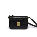Bolsa de ombro feminina em pele verdadeira com aba Padrão de pele de cobra Fecho decorativo dourado Forma rígida 20,5 x 15 x 7 cm Alça 1