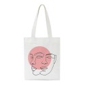Bolsa de pano feminina com desenho minimalista de rostos Bolsa de compras 35 x 40 cm Alças de 30 cm Bolsa branca com ilustração de linha delicada 2