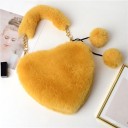 Bolsa de peluche para mujer en forma de corazón con oreja de peluche y cadena dorada para llevar al hombro Pompones decorativos en cordón 23 x 20 x 8
