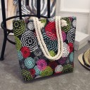 Bolsa de playa para mujer con patrón circular colorido Gran bolsa de lona y poliéster 41 x 35 x 10 cm Asas trenzadas con apariencia de cuerda 1