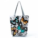 Bolsa de poliéster para senhora com estampado de borboletas coloridas e flores Shopper com duas alças cinzas e formato retangular 27 x 37 x 8 cm 1