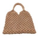 Bolsa de praia em rede para senhora em algodão Padrão trançado em cordas de algodão Alças em cordas trançadas Bolsa aberta 3