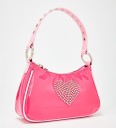 Bolsa de senhora a tiracolo com coração de pedras Aparência brilhante e lacada Alça com ilhoses e argolas Cor rosa 23 x 12 x 5 cm 3