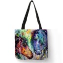 Bolsa de senhora a tiracolo com motivo de cavalo em aguarela em linho e poliéster Forma quadrada 40 x 40 cm Alças longas pretas Impressão artística 3