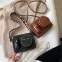 Bolsa de senhora a tiracolo em forma de câmara fotográfica Bolso redondo com fecho Bolso pequeno com botão de pressão Alça larga 5
