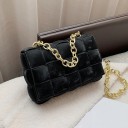 Bolsa de senhora com aba e corrente dourada maciça Padrão trançado de largas faixas Corrente para usar ao ombro 23 x 15 x 6 cm em pele PU 2