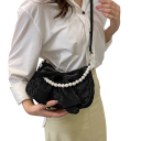 Bolsa de senhora com laço 23 x 8 x 15 cm Algodão e poliéster Alça pérola Bolsa de mão elegante 6