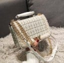 Bolsa de senhora crossbody com corrente e alça Padrão xadrez com pérolas Aba com fecho Lã e poliéster 21 x 14 x 8 cm 1