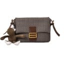 Bolsa de senhora crossbody com padrão de pé de galinha Formato retangular com aba e fivela decorativa Lona e poliéster 25 x 15 x 5 cm 2