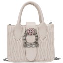 Bolsa de senhora de mão com alça em corrente de pele sintética Acolchoado em ondas Fecho decorativo com pedras Duas alças 22 x 17 x 8 cm 5
