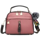 Bolsa de senhora para mão e ombro Alça ajustável Pompom decorativo Bolso frontal com fecho Zíper de PU texturizado 20 x 16 x 9 cm 5