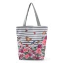 Bolsa de tecido para senhora com estampado floral Shopper espaçosa com duas alças cinzentas e fundo reto 27 x 38 x 11 cm Lona e poliéster 1