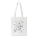 Bolsa de tela para mujer con dibujo minimalista de rostros Bolsa de compras 35 x 40 cm Asas de 30 cm Bolsa blanca con delicada ilustración lineal 1
