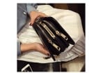 Bolsa feminina 2 em 1 com carteira no meio Duas bolsas com fecho Corrente removível Fecho metálico Couro PU 22 x 6 x 13 cm Preto 2